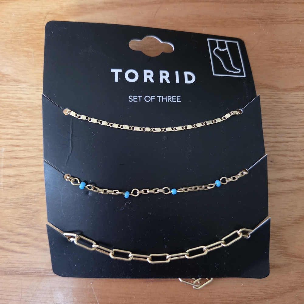 torrid Gold and Turquoise Beaded Anklet Set of Three